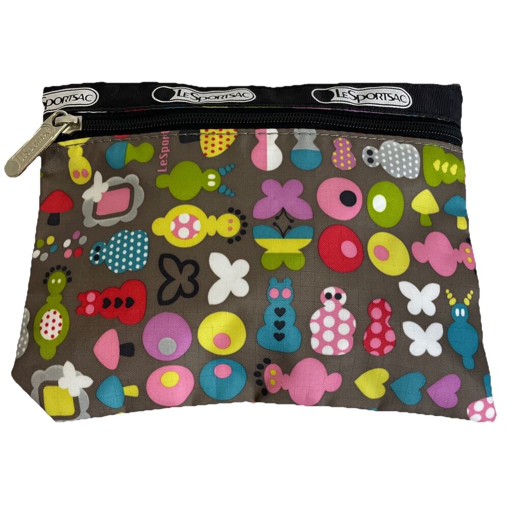 Lesportsac Crossbody Bag “Toot” Print Butterflies Mushrooms/Taupe - Picture 11 of 13